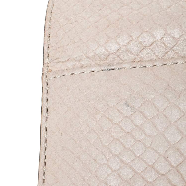Pre Owned Michael Kors Beige Python Embossed Leather Hamilton Flap Wallet