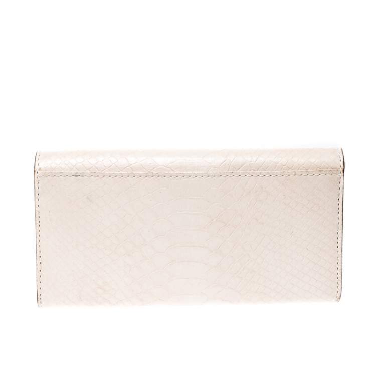 Pre Owned Michael Kors Beige Python Embossed Leather Hamilton Flap Wallet