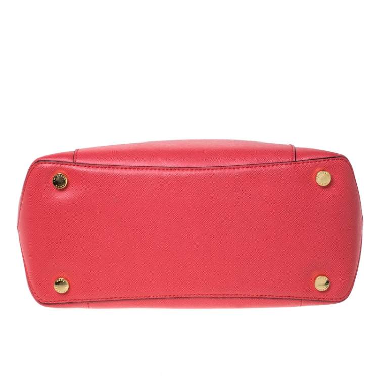 Pre Owned Michael Kors Red Leather Jet Set Snap Pocket Tote