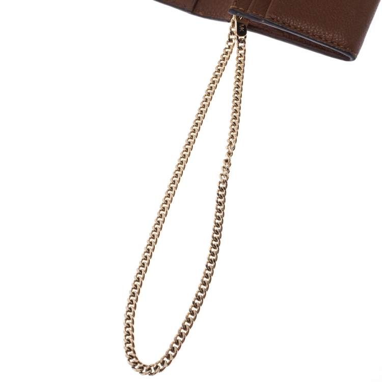 Pre Owned Michael Kors Brown Leather Flap Compact Wallet