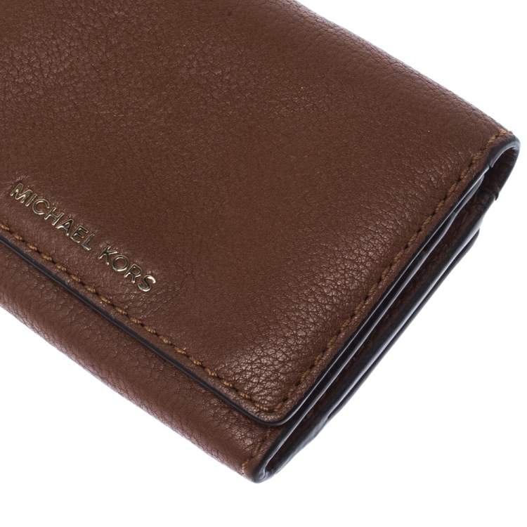 Pre Owned Michael Kors Brown Leather Flap Compact Wallet