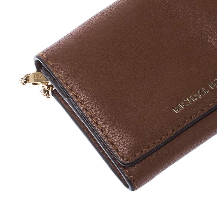 Pre Owned Michael Kors Brown Leather Flap Compact Wallet
