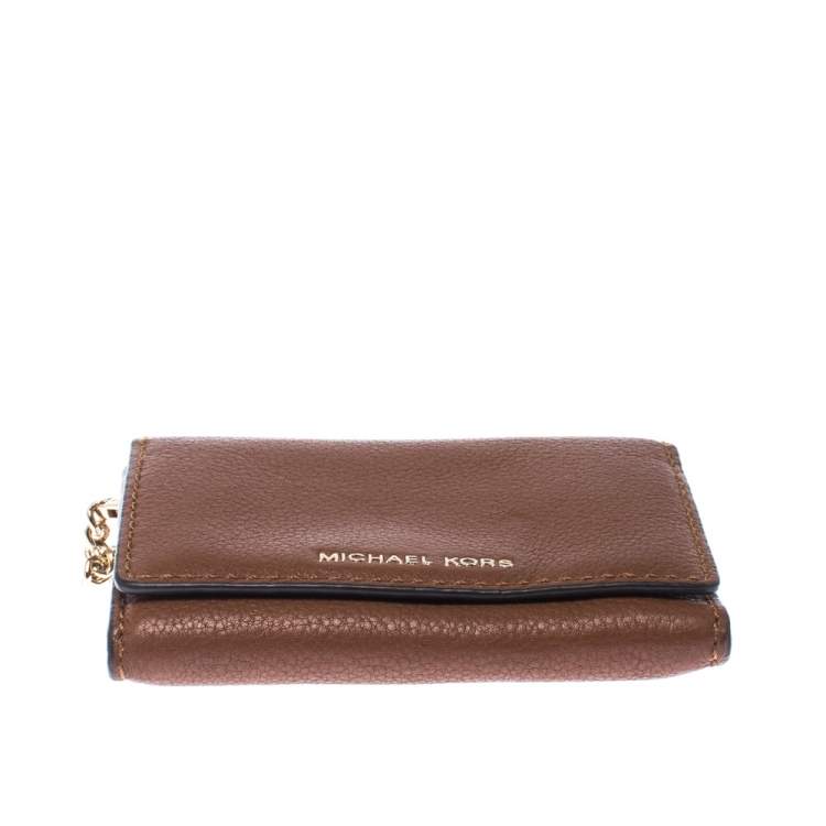 Pre Owned Michael Kors Brown Leather Flap Compact Wallet