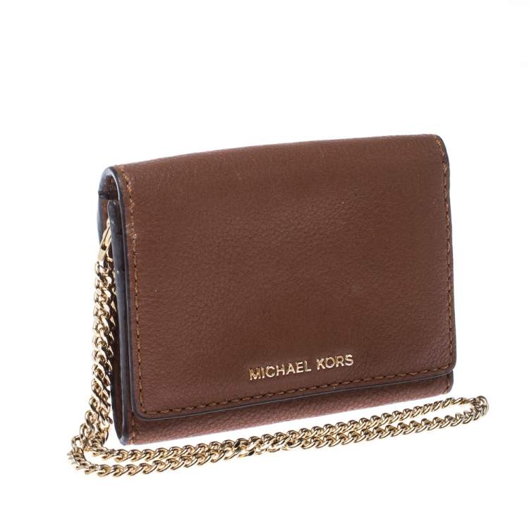 Pre Owned Michael Kors Brown Leather Flap Compact Wallet