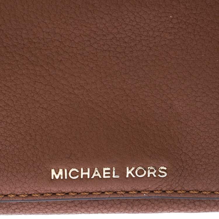 Pre Owned Michael Kors Brown Leather Flap Compact Wallet