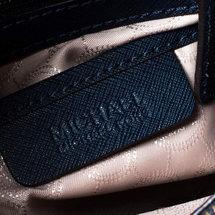 Pre Owned MICHAEL Michael Kors Navy Blue Leather Medium Cynthia Tote