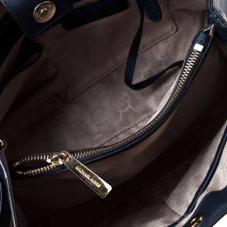 Pre Owned MICHAEL Michael Kors Navy Blue Leather Medium Cynthia Tote