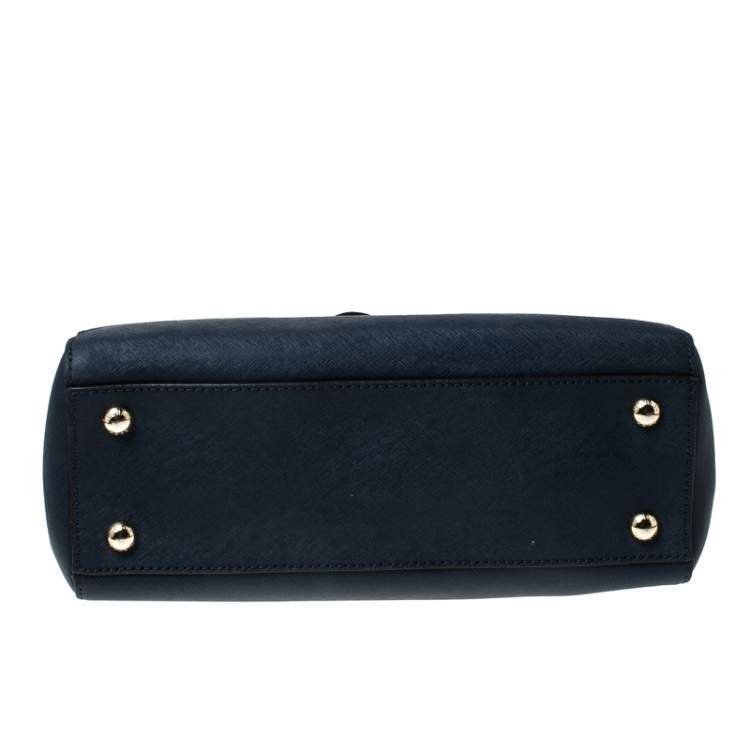 Pre Owned MICHAEL Michael Kors Navy Blue Leather Medium Cynthia Tote