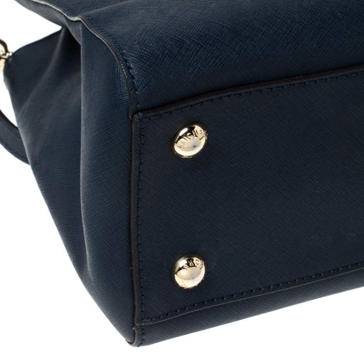 Pre Owned MICHAEL Michael Kors Navy Blue Leather Medium Cynthia Tote