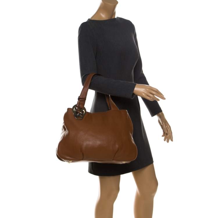 Pre Owned Michael Kors Tan Leather Falcon Charm Tote