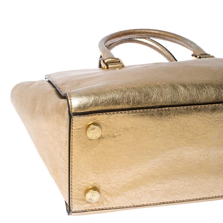 Pre Owned MICHAEL Michael Kors Gold Metallic Leather Medium Selma Tote