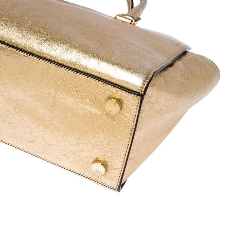 Pre Owned MICHAEL Michael Kors Gold Metallic Leather Medium Selma Tote