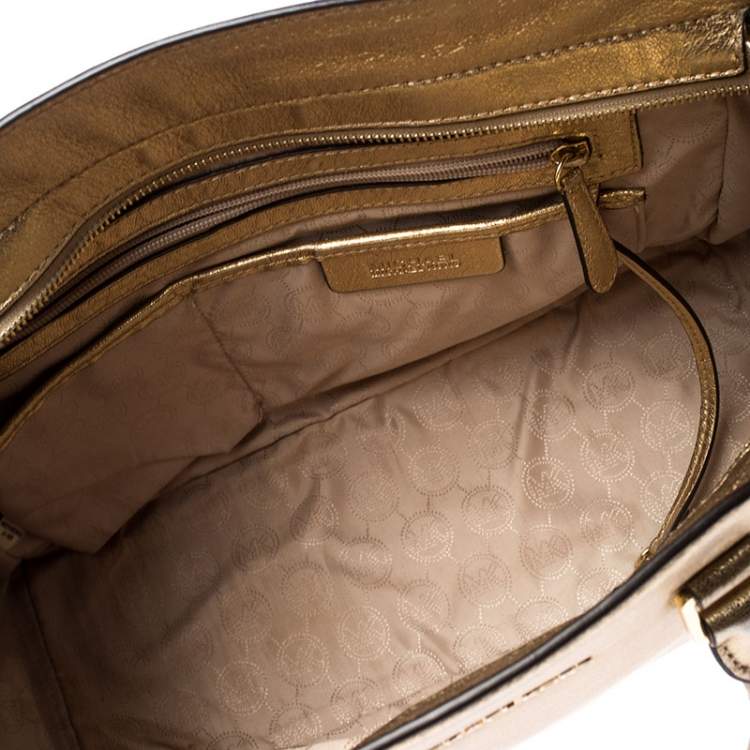 Pre Owned MICHAEL Michael Kors Gold Metallic Leather Medium Selma Tote