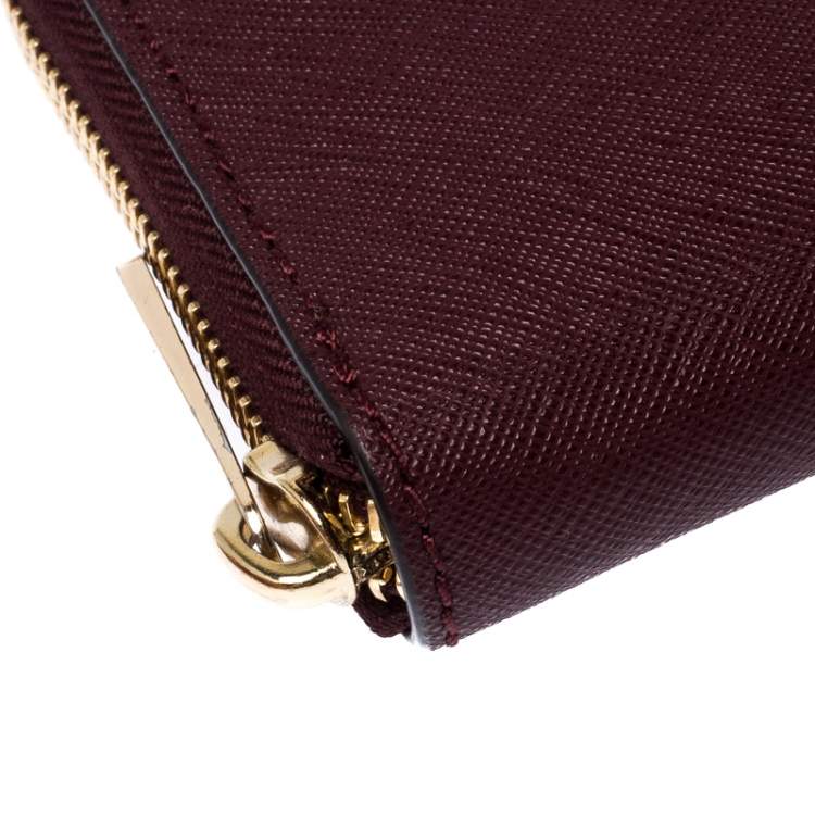 Pre Owned Michael Kors Burgundy Saffiano Leather Zip Around Wallet