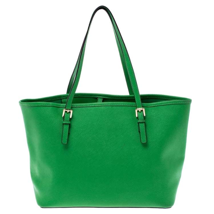 Pre Owned Michael Kors Green Saffiano Leather Jet Set Travel Tote