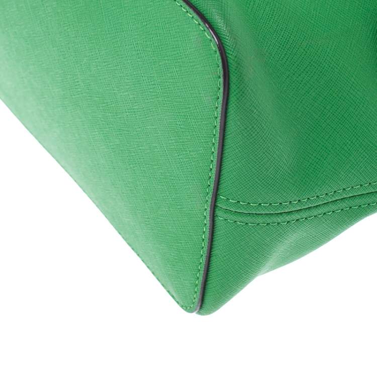 Pre Owned Michael Kors Green Saffiano Leather Jet Set Travel Tote