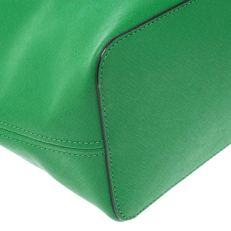 Pre Owned Michael Kors Green Saffiano Leather Jet Set Travel Tote