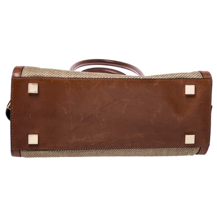 Pre Owned Michael Kors Beige/Brown Woven Raffia and Python Leather Trimmed Gia Satchel