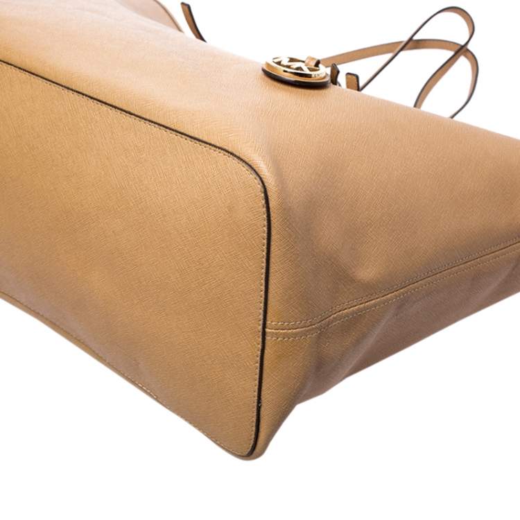 Pre Owned Michael Kors Tan Saffiano Leather Jet Set Tote