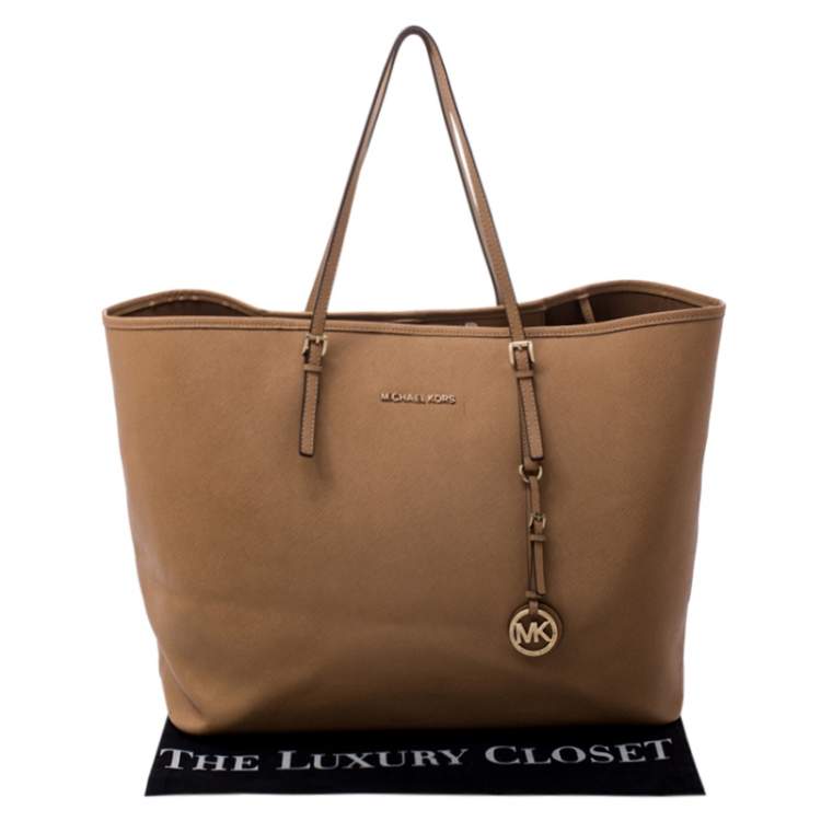 Pre Owned Michael Kors Tan Saffiano Leather Jet Set Tote