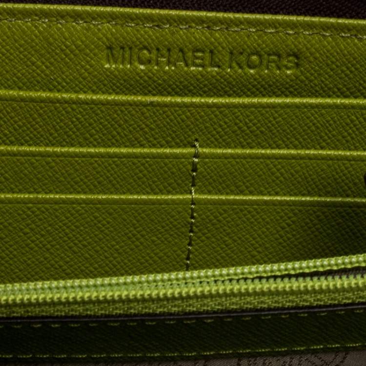 Pre Owned Michael Kors Brown Signature Leather Zip Around Continental Wallet