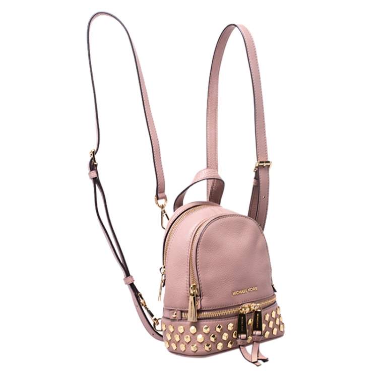 Pre Owned Michael Kors Beige Leather Mini Studded Rhea Backpack