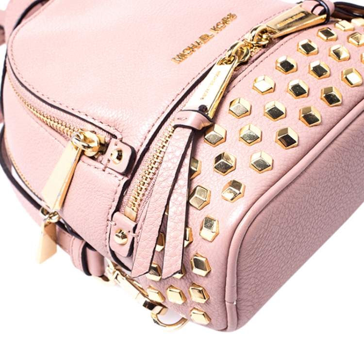 Pre Owned Michael Kors Beige Leather Mini Studded Rhea Backpack