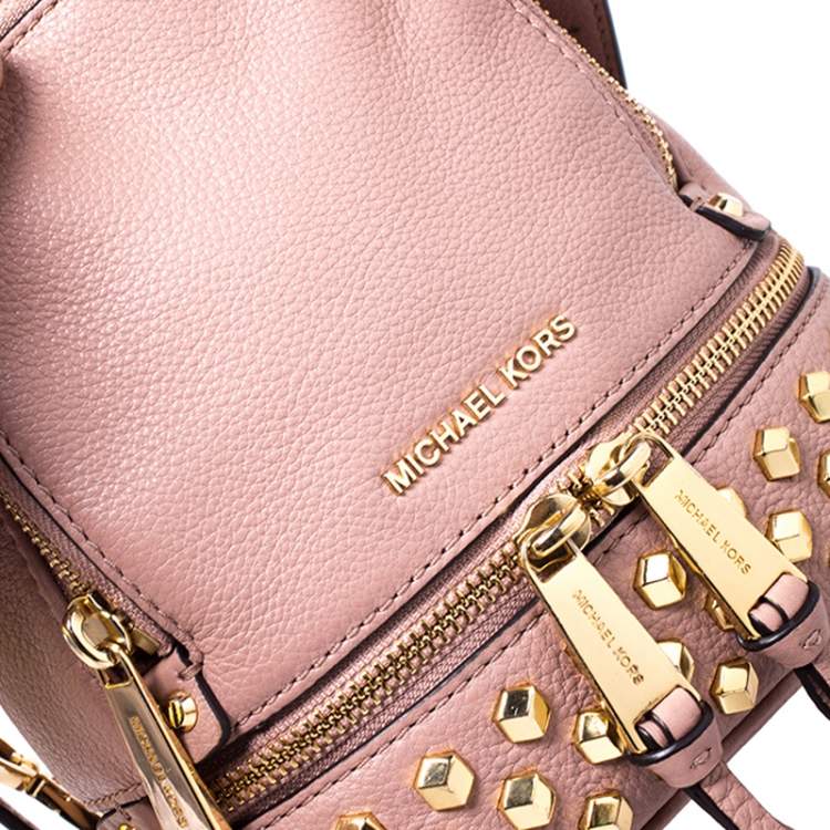 Pre Owned Michael Kors Beige Leather Mini Studded Rhea Backpack