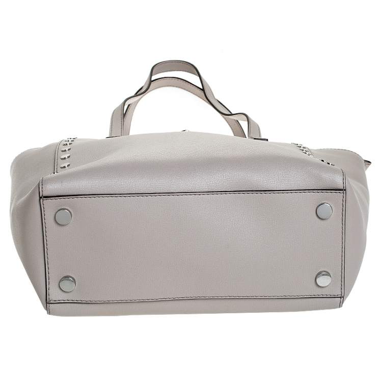 Pre Owned Michael Kors Grey Leather Rivington Studded Tote