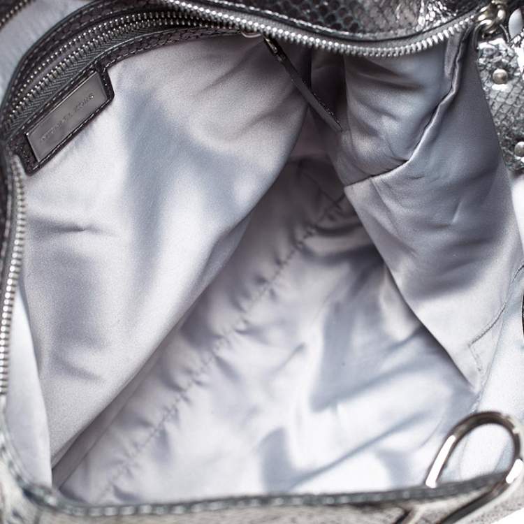 Pre Owned Michael Kors Metallic Grey Snakeskin Embossed Leather Skorpios Tote