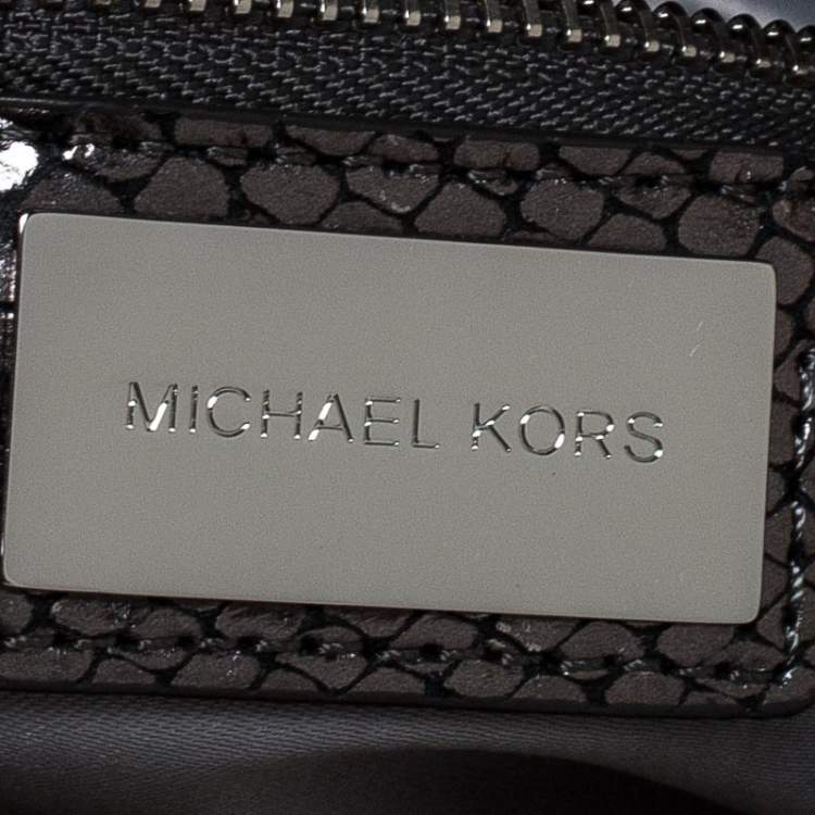 Pre Owned Michael Kors Metallic Grey Snakeskin Embossed Leather Skorpios Tote