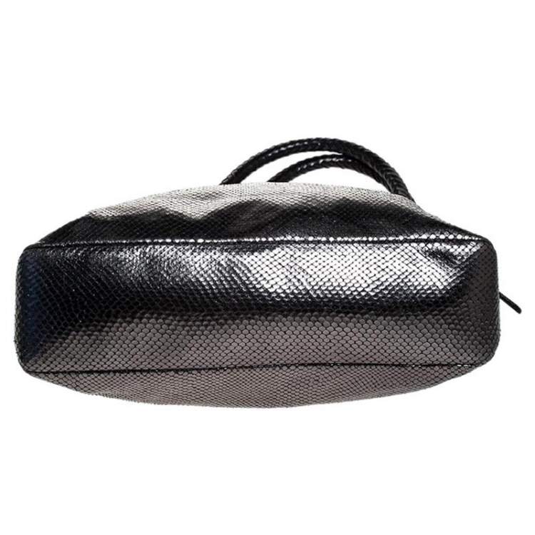 Pre Owned Michael Kors Metallic Grey Snakeskin Embossed Leather Skorpios Tote