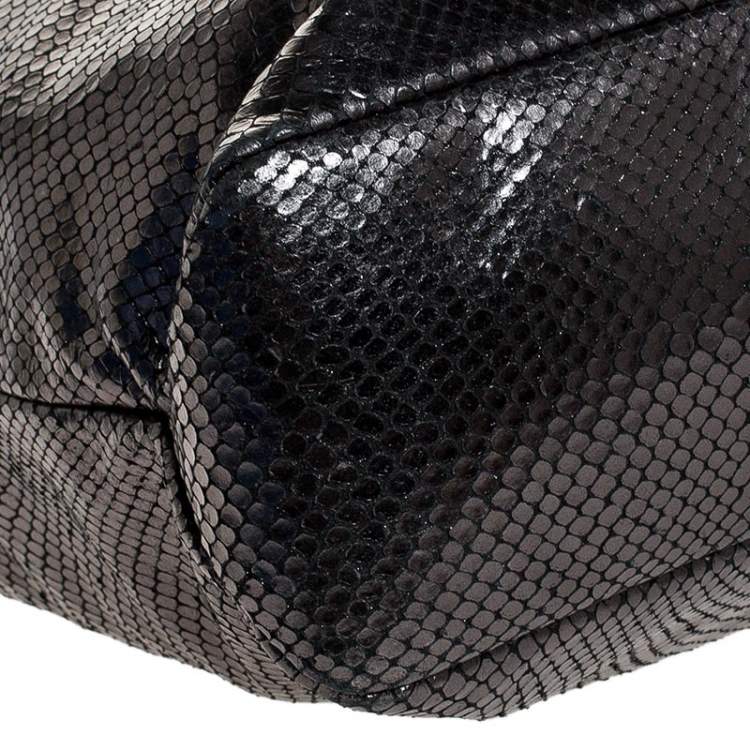 Pre Owned Michael Kors Metallic Grey Snakeskin Embossed Leather Skorpios Tote