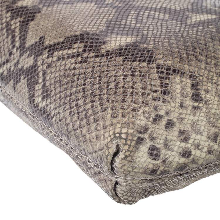 Pre Owned Michael Kors Green/Black Python Embossed Suede Chain Tote