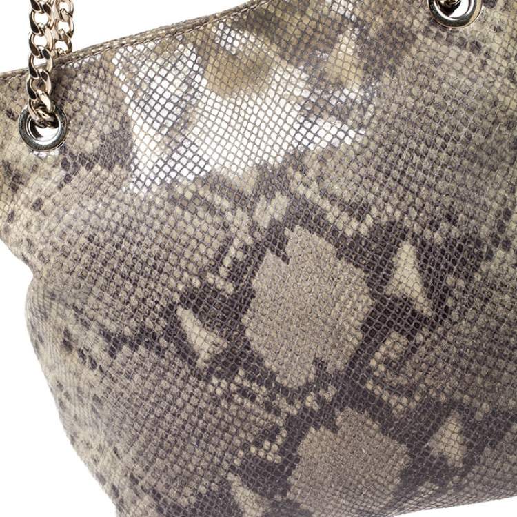 Pre Owned Michael Kors Green/Black Python Embossed Suede Chain Tote