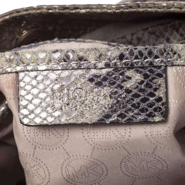 Pre Owned Michael Kors Green/Black Python Embossed Suede Chain Tote