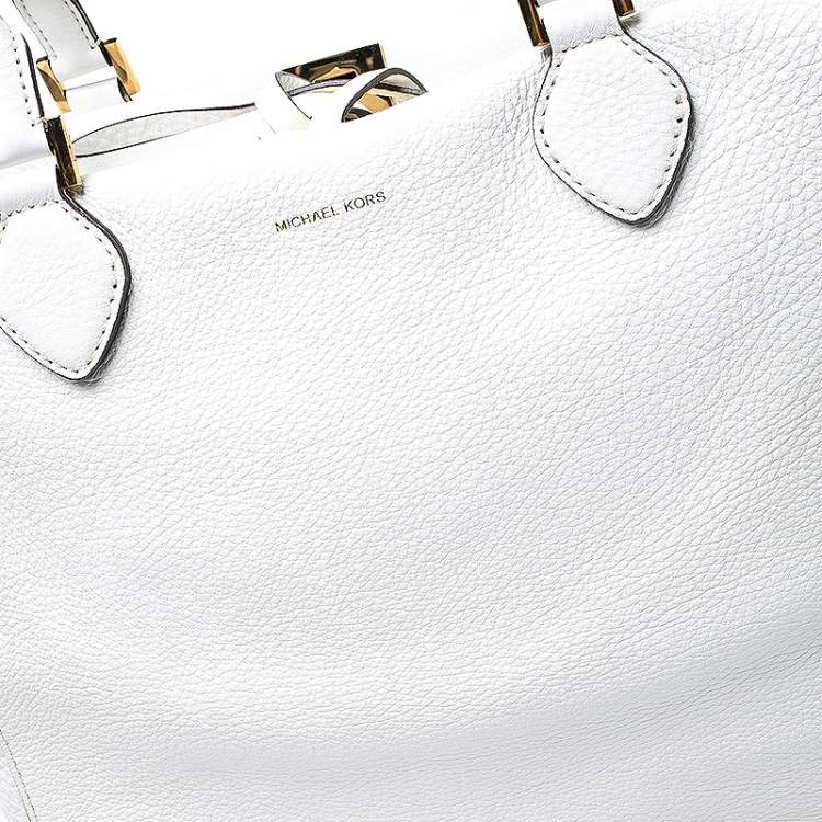 Pre Owned Michael Kors White Soft Leather Large Miranda Tote