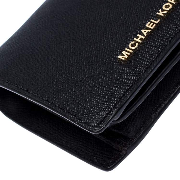 Pre Owned Michael Kors Black Leather Carryall Card Case Wallet
