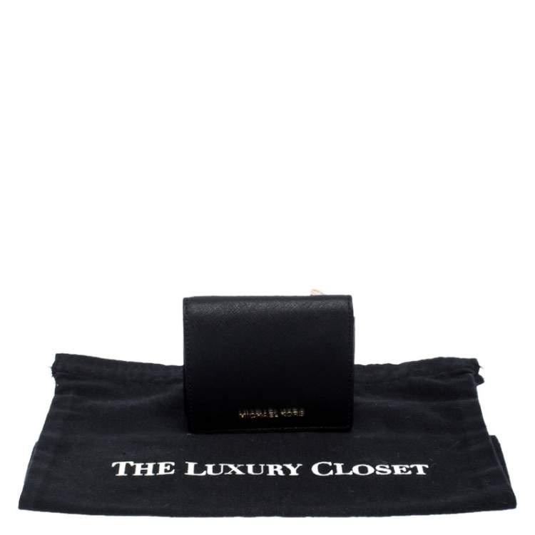 Pre Owned Michael Kors Black Leather Carryall Card Case Wallet