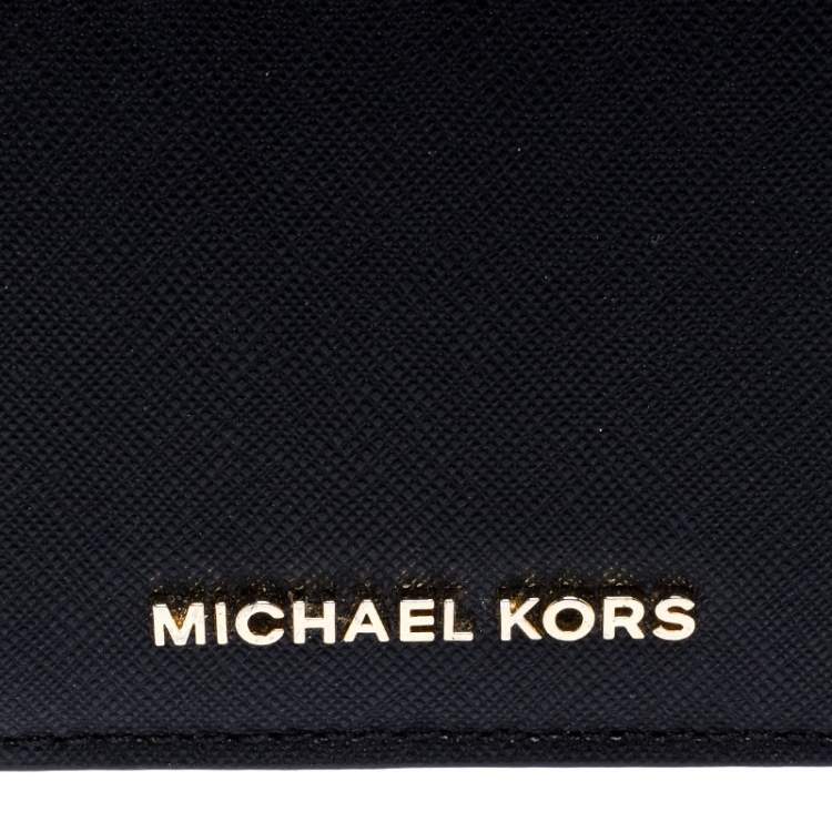 Pre Owned Michael Kors Black Leather Carryall Card Case Wallet