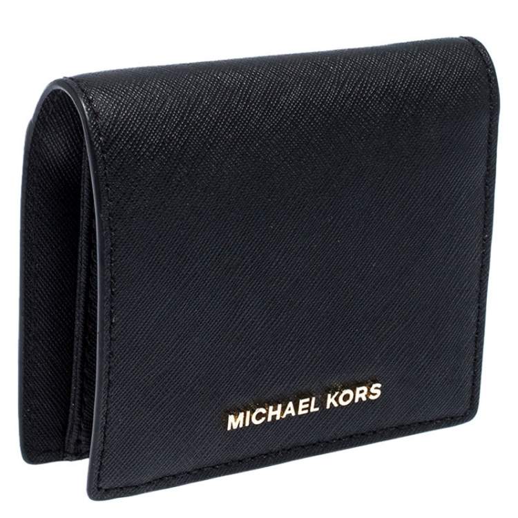 Pre Owned Michael Kors Black Leather Carryall Card Case Wallet