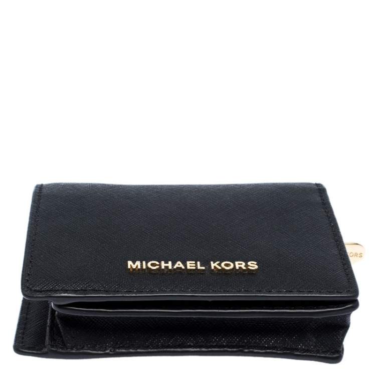 Pre Owned Michael Kors Black Leather Carryall Card Case Wallet
