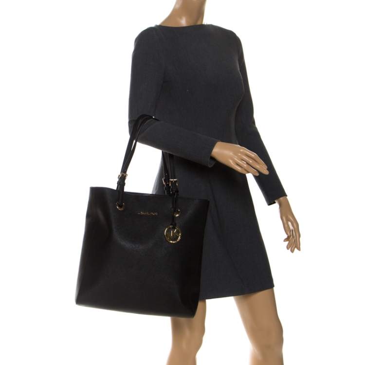 Pre Owned  MICHAEL Michael Kors Black Leather Jet Set Tote