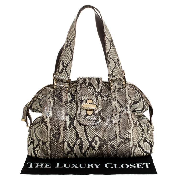 Pre Owned Micheal Kors Cream/Black Python Turnlock Satchel