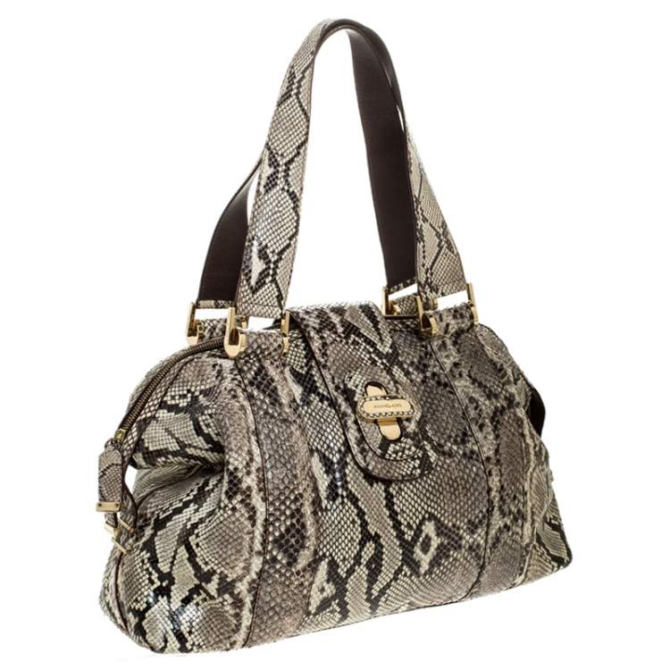 Pre Owned Micheal Kors Cream/Black Python Turnlock Satchel