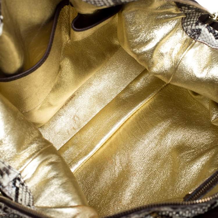 Pre Owned Micheal Kors Cream/Black Python Turnlock Satchel