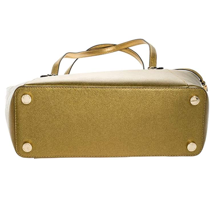 Pre Owned Michael Kors Gold Leather Large Ciara Tote