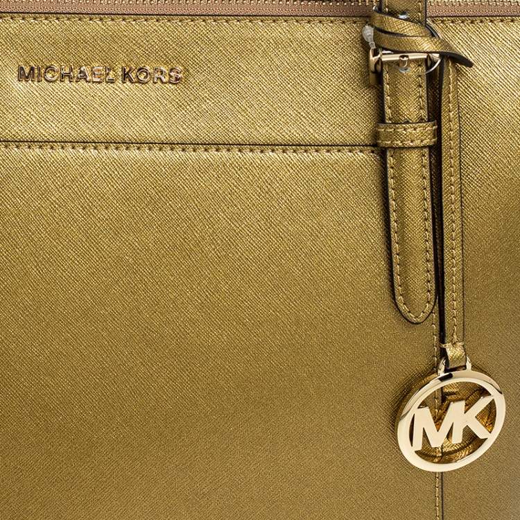 Pre Owned Michael Kors Gold Leather Large Ciara Tote