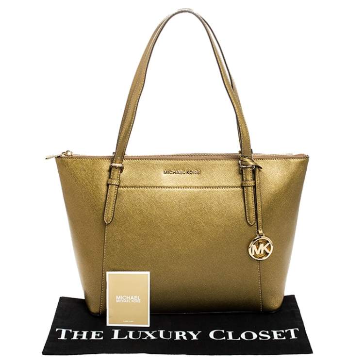 Pre Owned Michael Kors Gold Leather Large Ciara Tote
