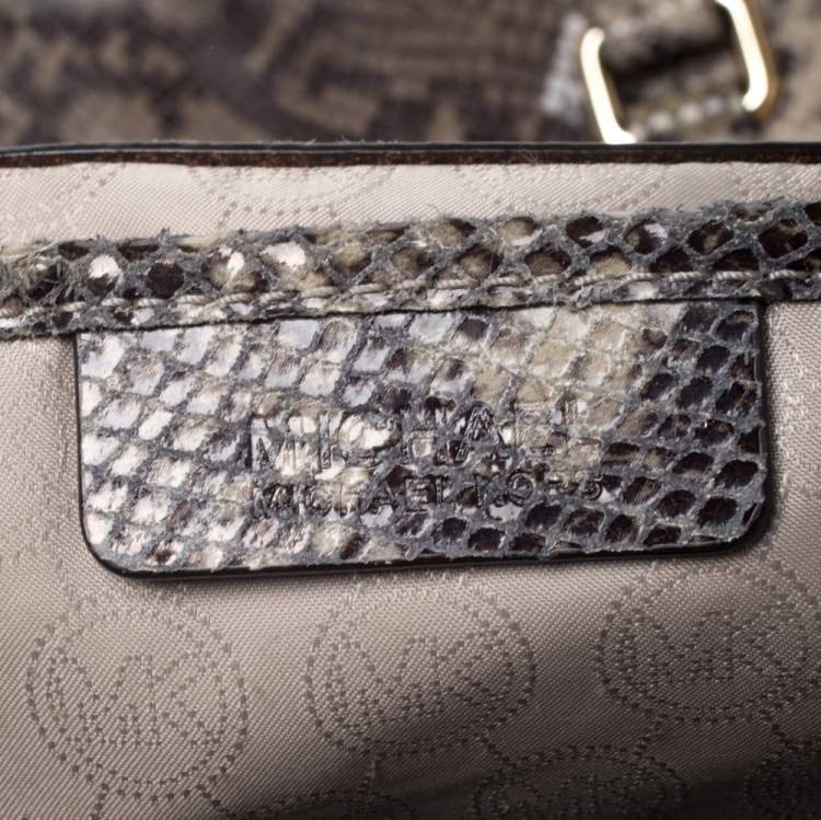 Pre Owned MICHAEL Michael Kors Green/Beige Python Embossed Leather Bedford Satchel
